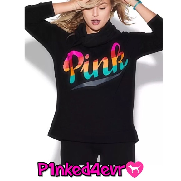 VS PINK Ombré Rainbow Black Cowl Neck & Leggings - Picture 1 of 7